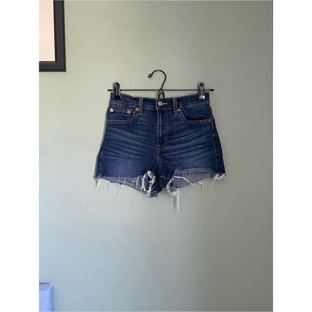 Levi’s High Rise Short Size 26 Dark Wash Raw Hem Cut Off Frayed Fringe